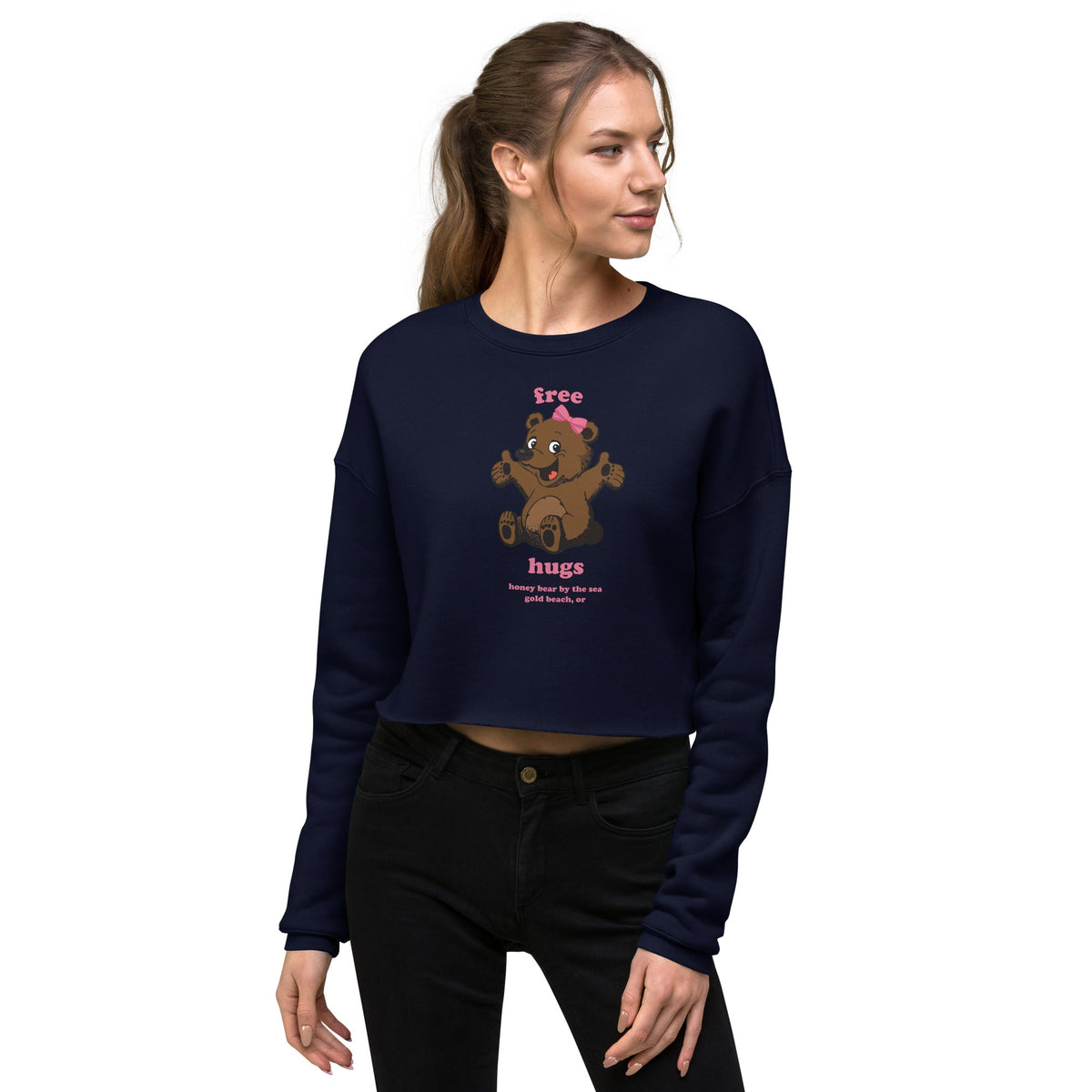 CLEARANCE Free Hugs Honey Bear By the Sea Gold Beach, OR Crop Sweatshirt