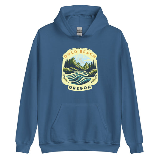Honey Bear By the Sea Gold Beach, OR River Scene Badge Unisex Hoodie