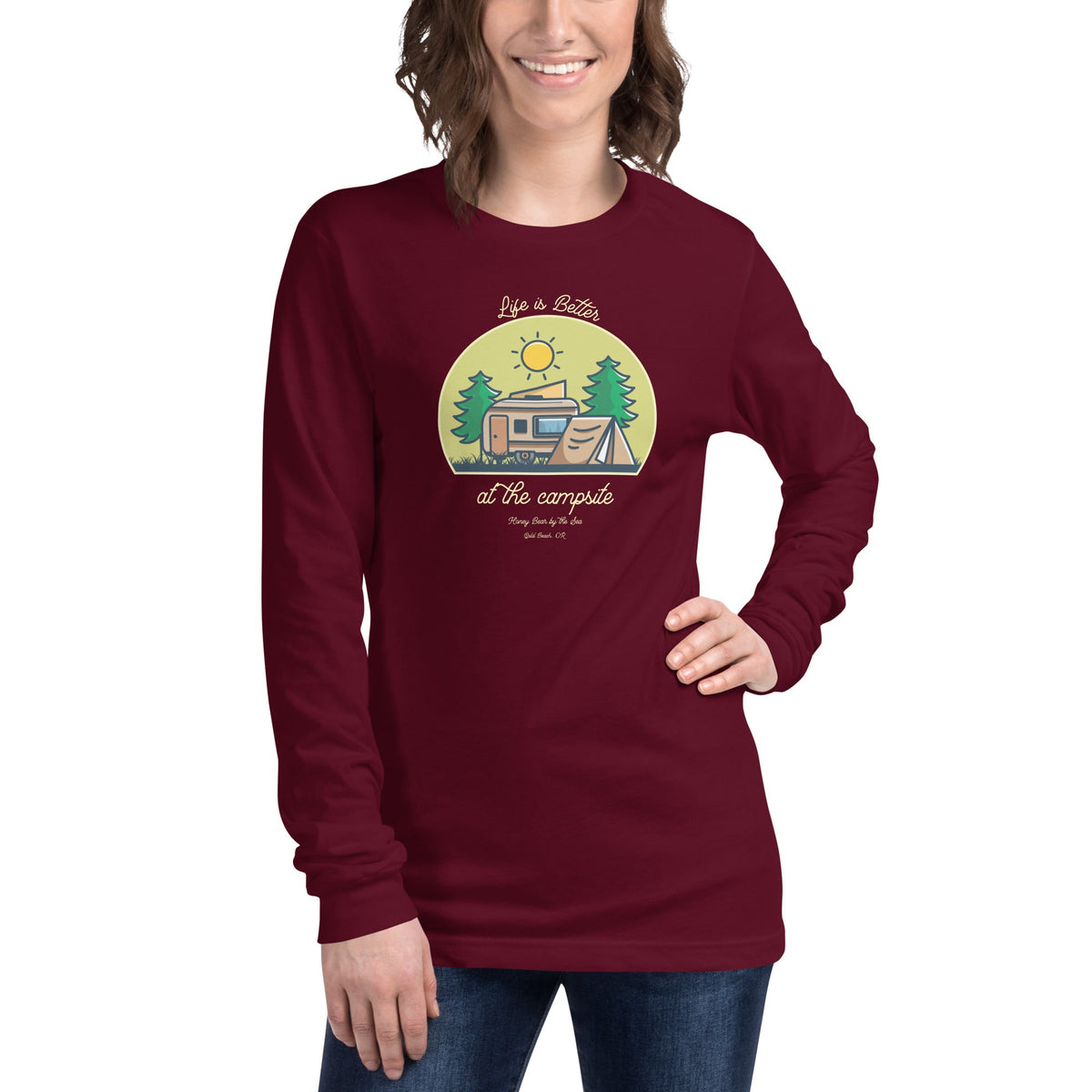 Life is Better at the Campsite Honey Bear by the Sea Unisex Long Sleeve Tee